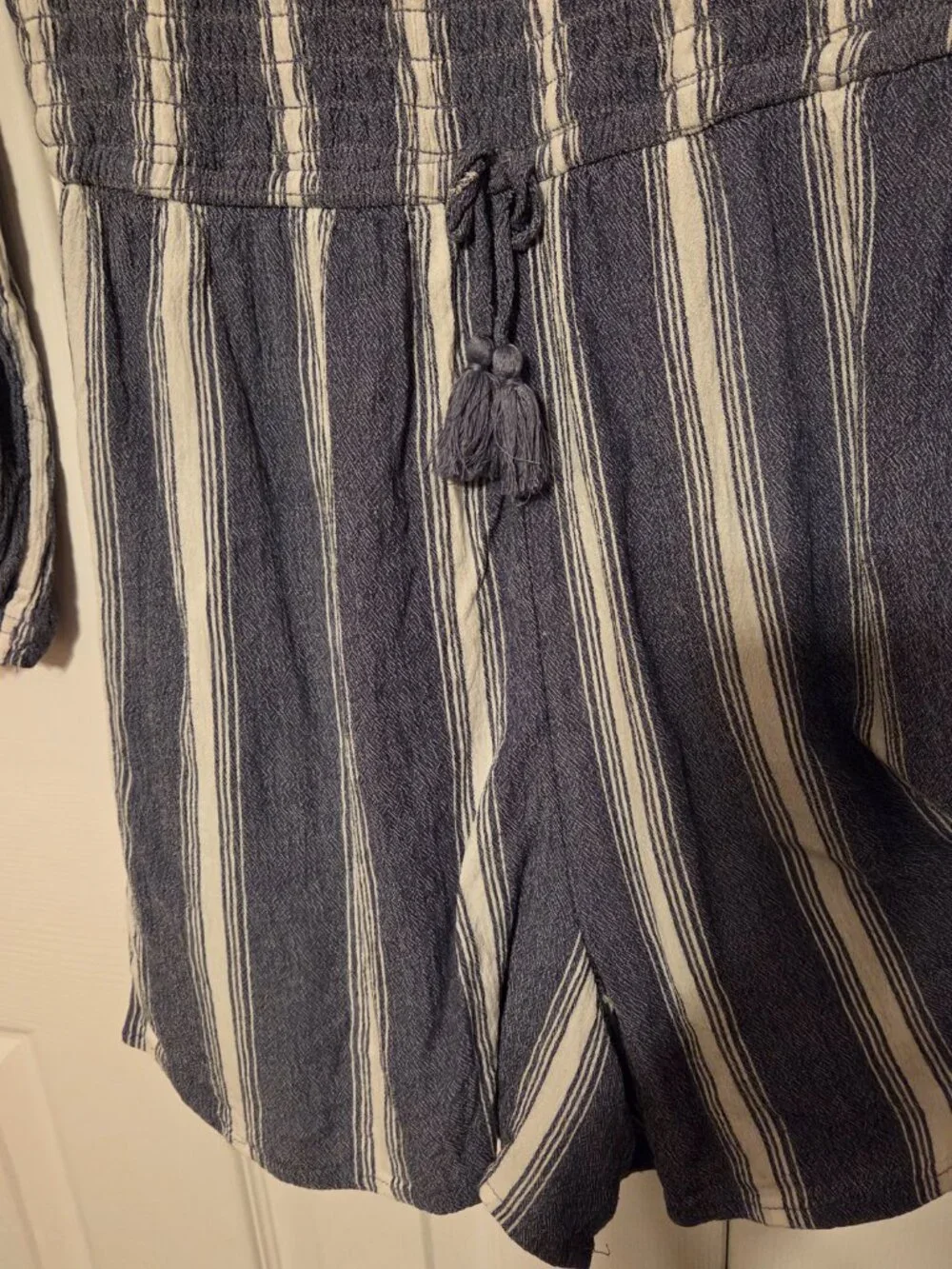 🚸4/$12🚸Justice Blue and White Striped Smocked Long-Sleeve Romper Size XL 14/16
